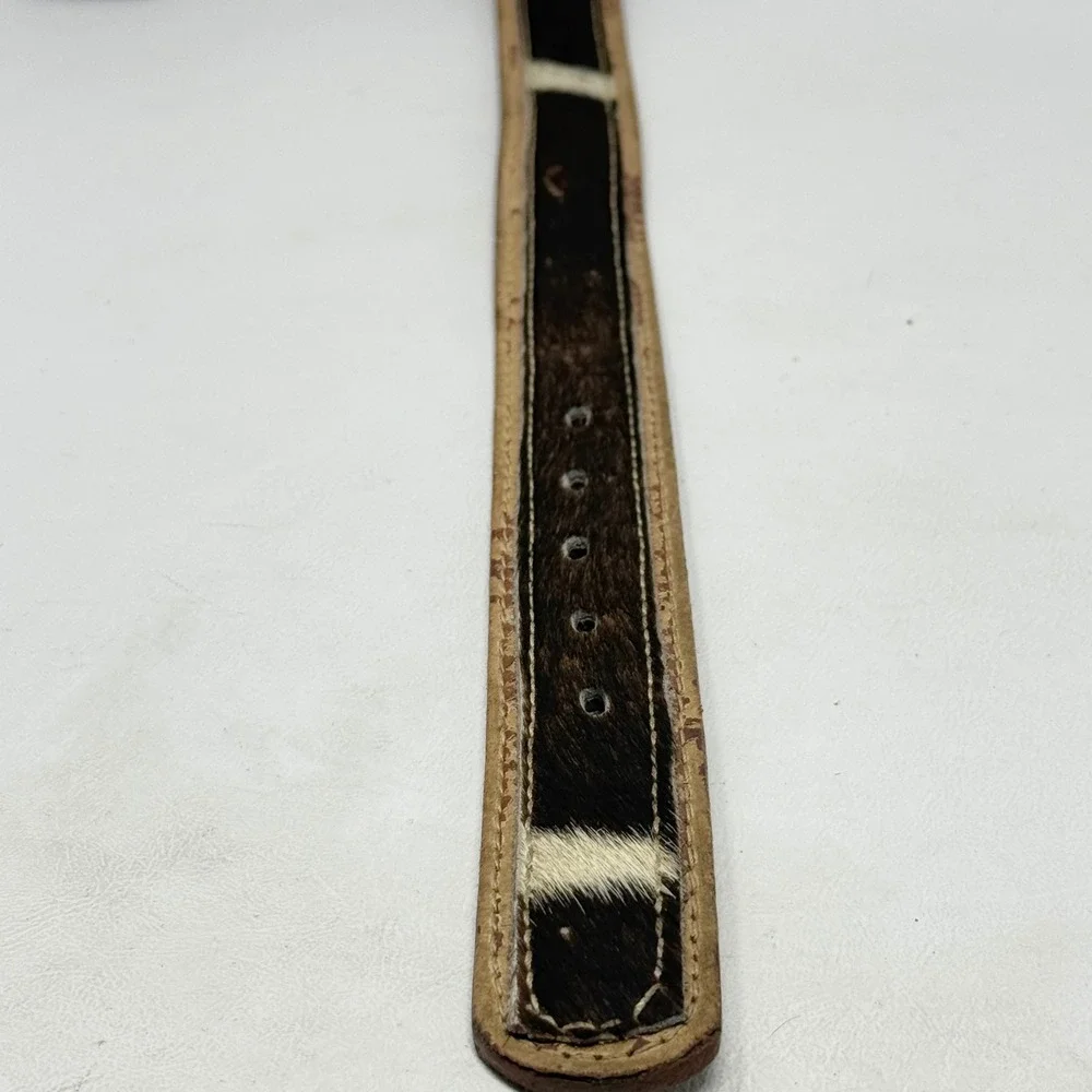 Handmade Vintage Hair on Hide Western Leather Belt New Old Stock Brown 48